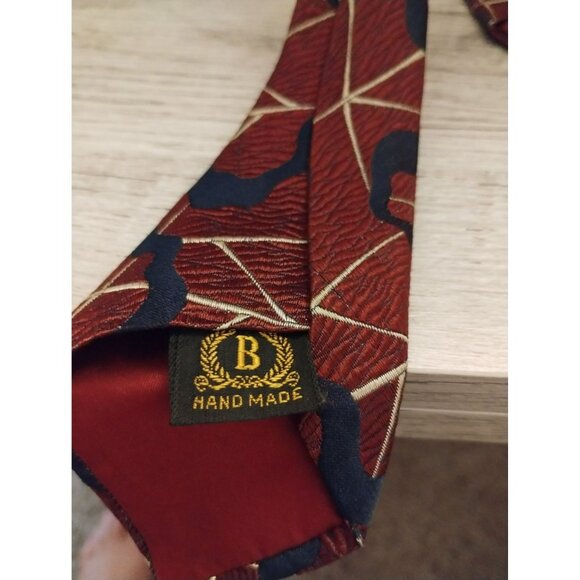 Handmade Burgundy & Navy Geometric Patterned Tie 48" - Picture 3 of 3